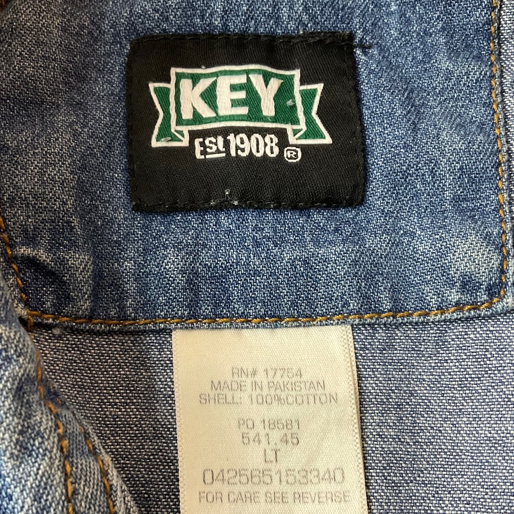 SALE‼️KEY MENS VINTAGE DENIM PEARL SNAP 100% COTTON WORKSHIRT SIZE LARGE/TALL - Picture 2 of 9